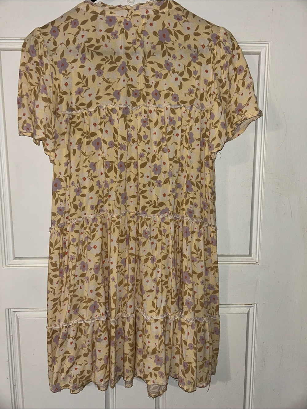Floral Tiered Midi Dress in Cream and Lavender